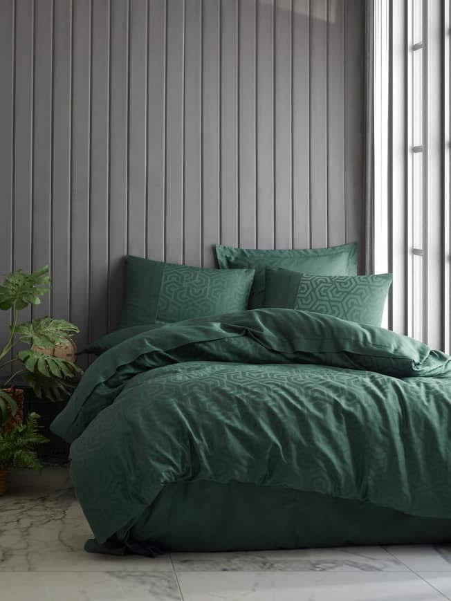 Cotton Box Jakarlı Saten Hexa Yeşil Bedding Set