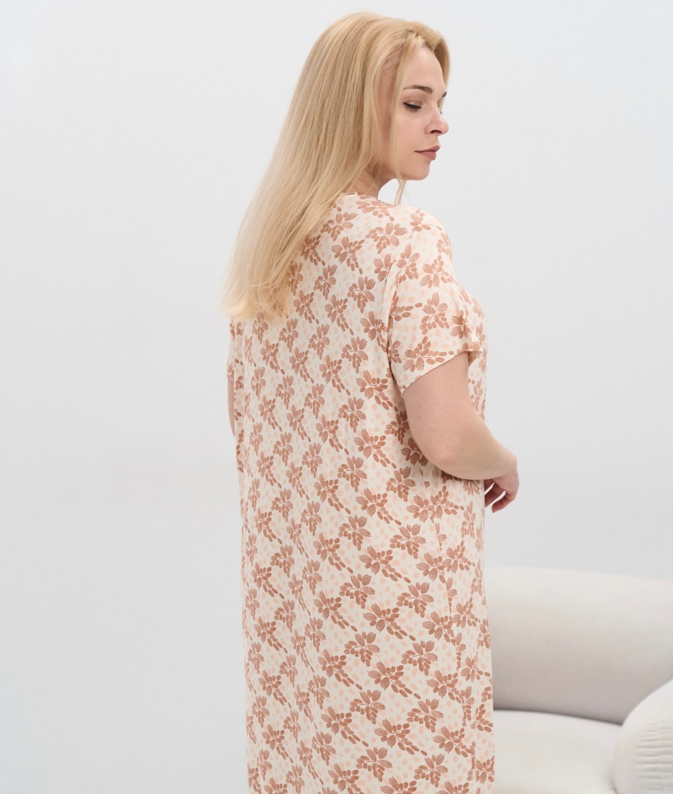 Viscose Nightdress with Sleeves Plus Size – Patterned Design