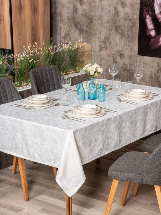 Cotton Box Jacquard Tablecloth – Lavinia Beyaz (155x220 cm)