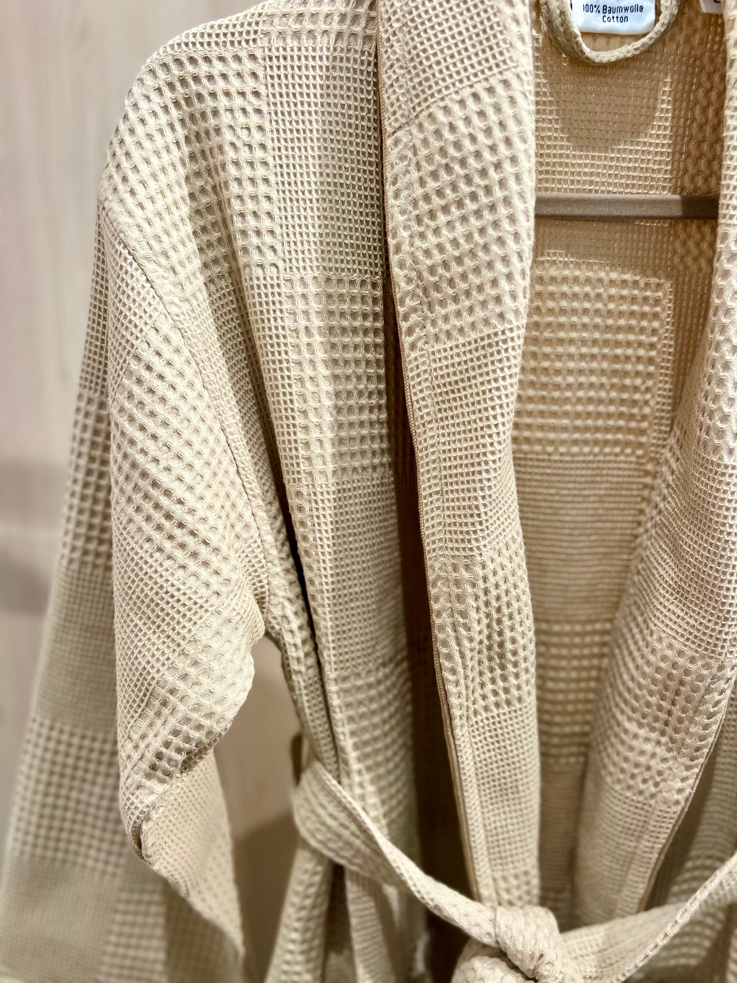 Waffle Cotton Bathrobe — Beige (Size XL)