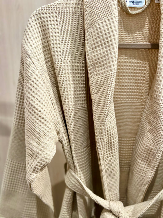 Waffle Cotton Bathrobe — Beige (Size XXL)