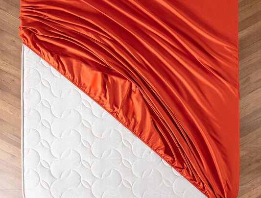 Madame Coco Ciel Satin Bed Fitted Sheet - Orange 160x200 cm