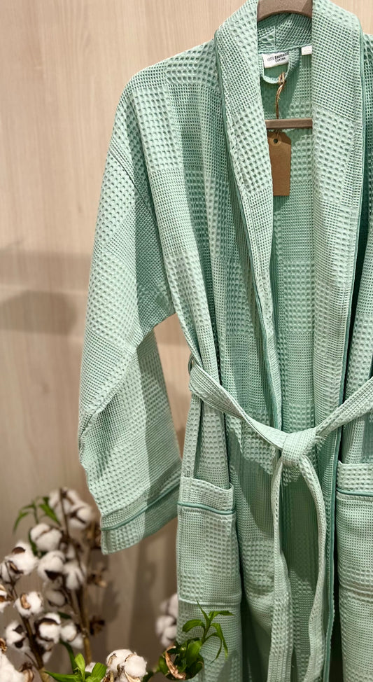 Waffle Cotton Bathrobe — Light Green (Size XL)