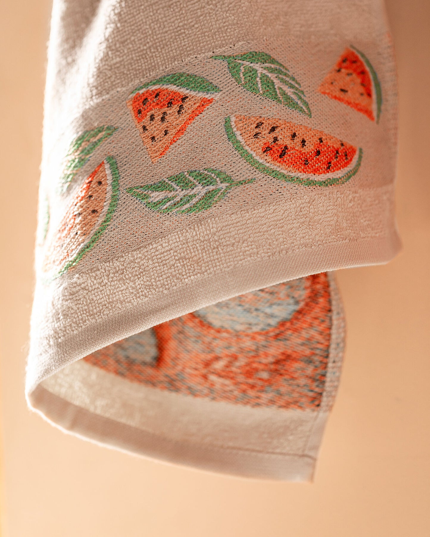 Madame Coco Kitchen Towel Set Watermelon Beige with watermelon print / Coral