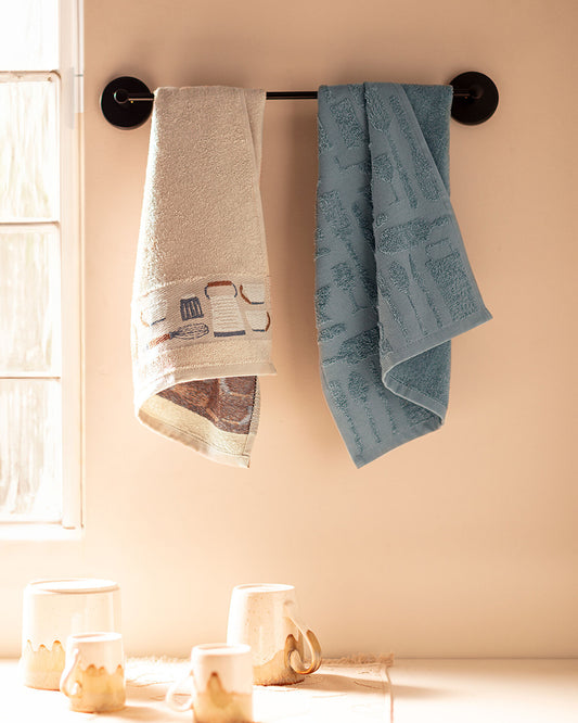 Madame Coco Kitchen Towel Set Cream/Blue