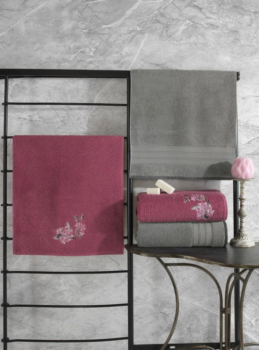 Cotton Box Hamam Havlu Towel Set (Gray-Pink)