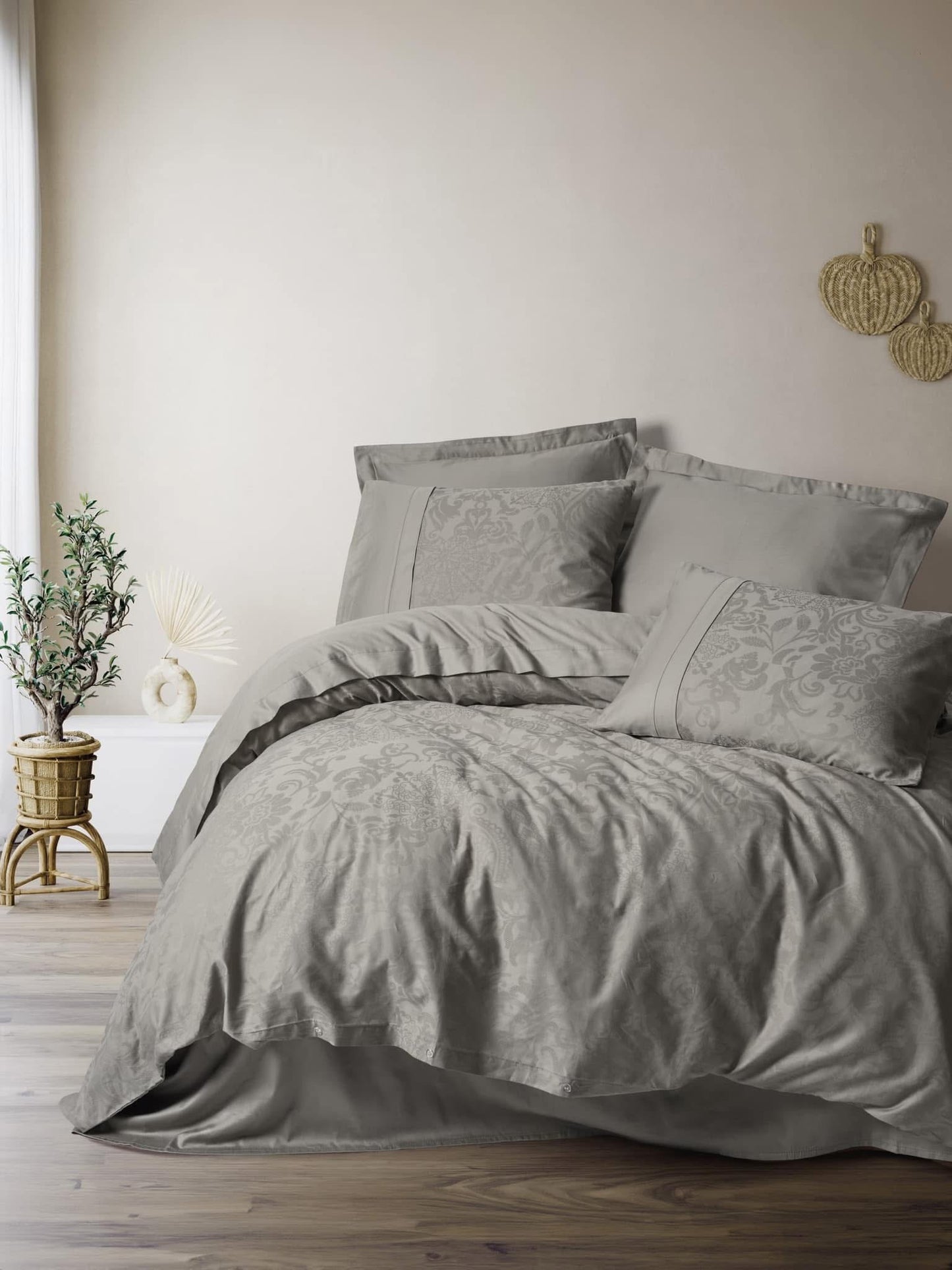 Cotton Box Jakarlı Saten Vizon Bedding Set