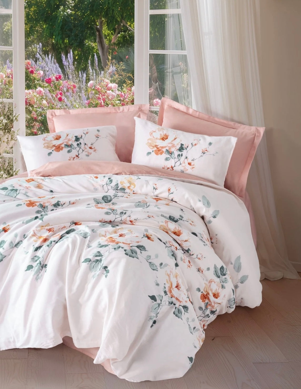 Cotton Box Printed Saten Verna Pudra Bedding Set