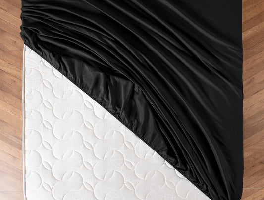 Madame Coco Ciel Satin Bed Fitted Sheet - Black 160x200 cm