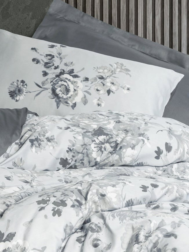 Cotton Box Printed Saten Moale Gri Bedding Set