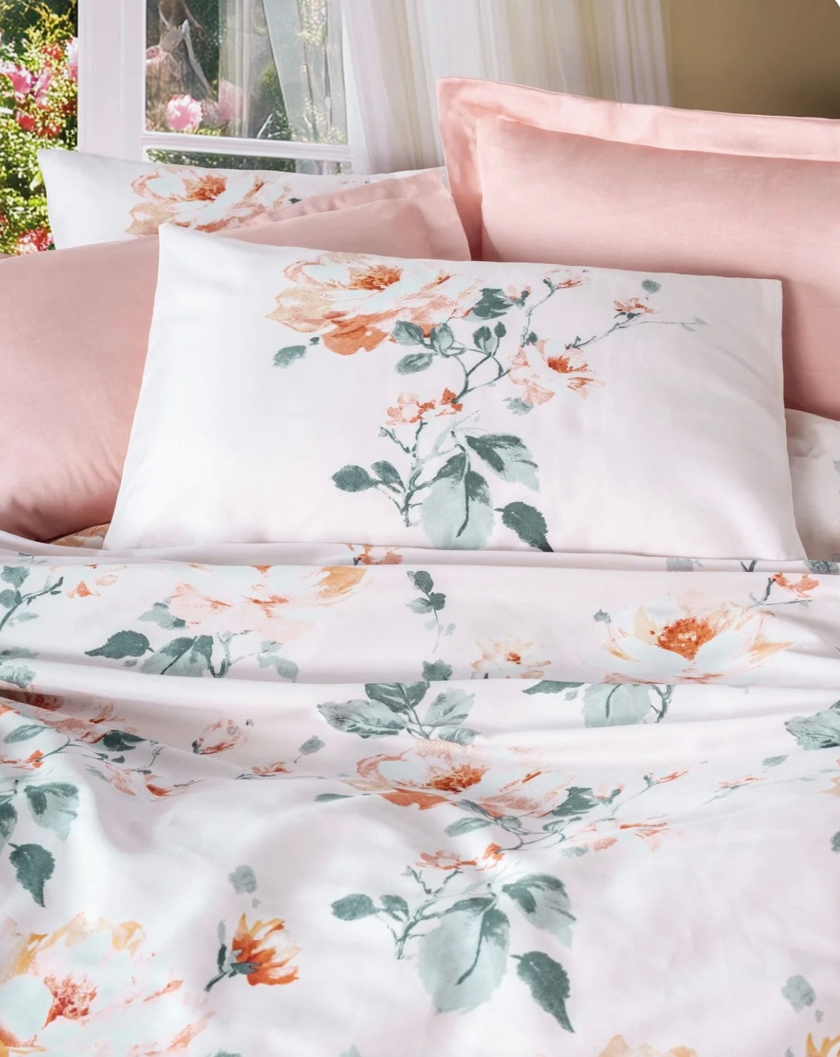 Cotton Box Printed Saten Verna Pudra Bedding Set