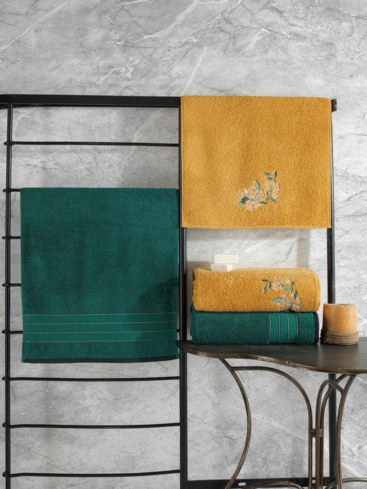 Cotton Box Hamam Havlu Towel Set (Green-Yellow)