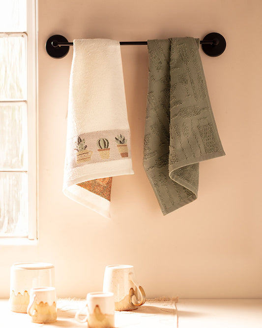 Madame Coco Kitchen Towel Set Cream / Sage Green