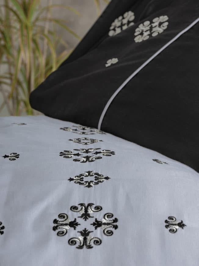 Cotton Box Brode Saten Elisa Gri Bedding Set