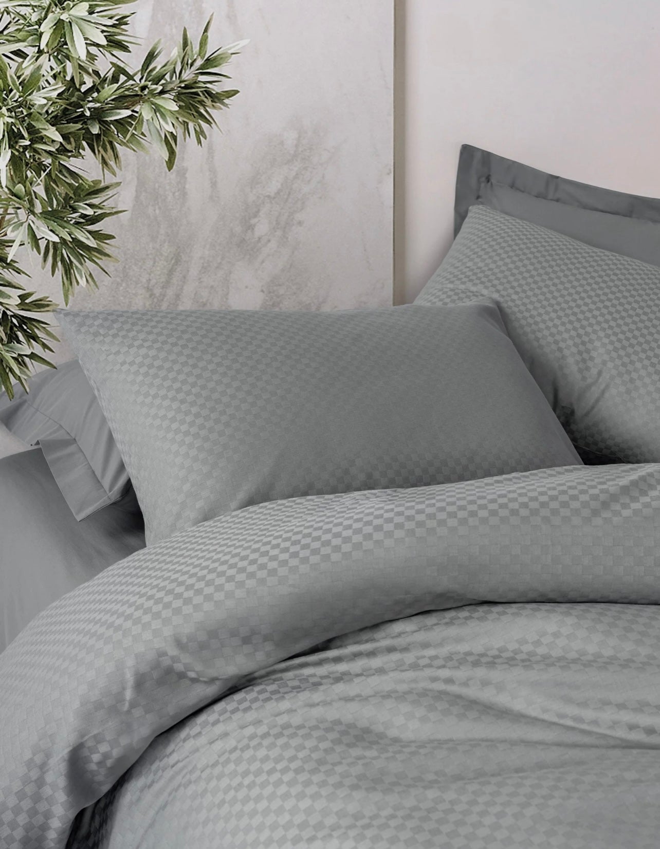 Cotton Box PLAID Gri Bedding set