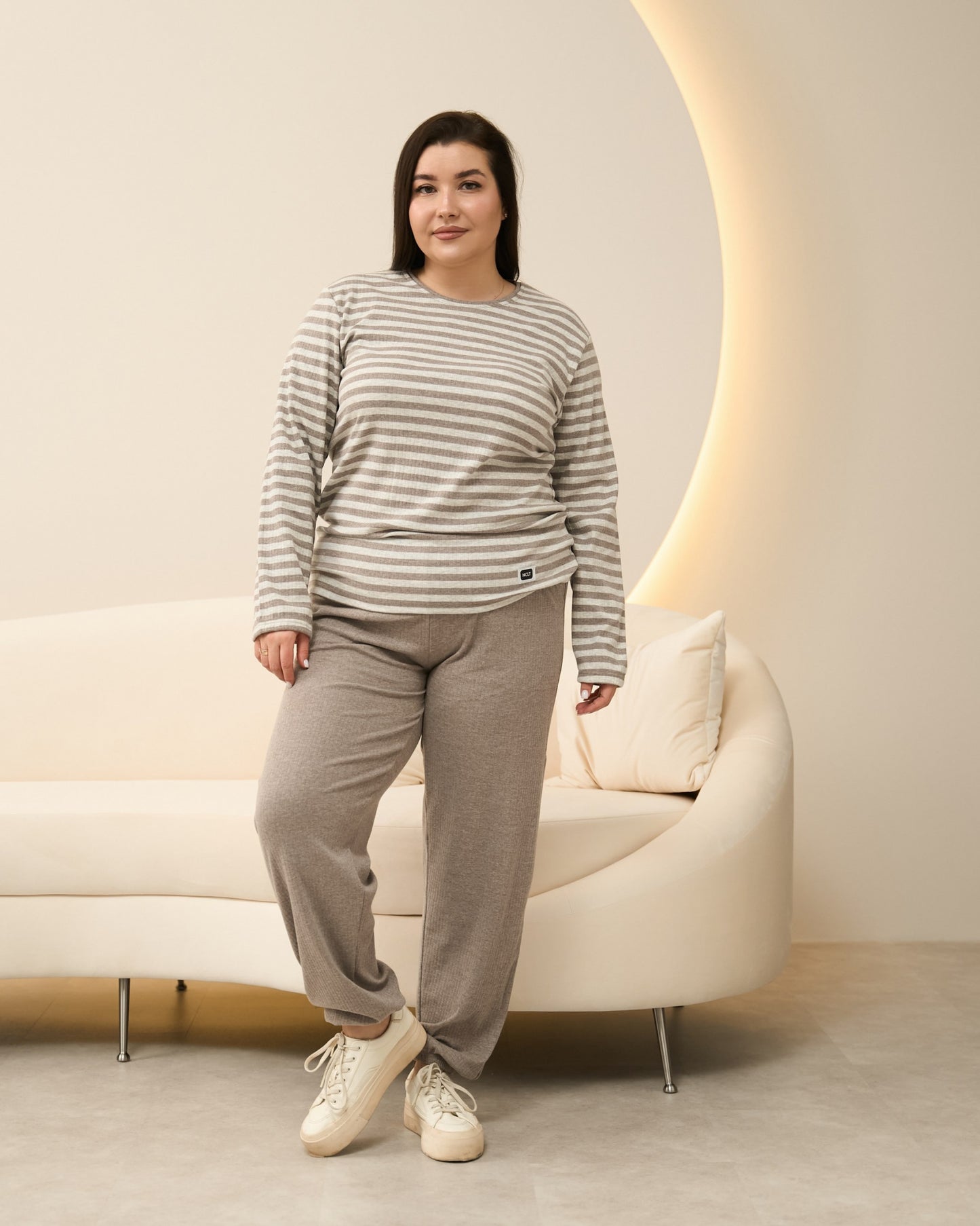 Women’s ribbed striped plus-size set with pants