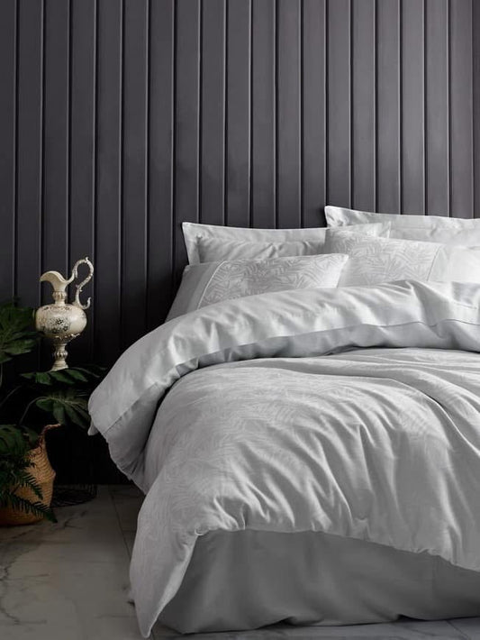 Cotton Box Jakarlı Saten Leaf Buz Mavi Bedding Set