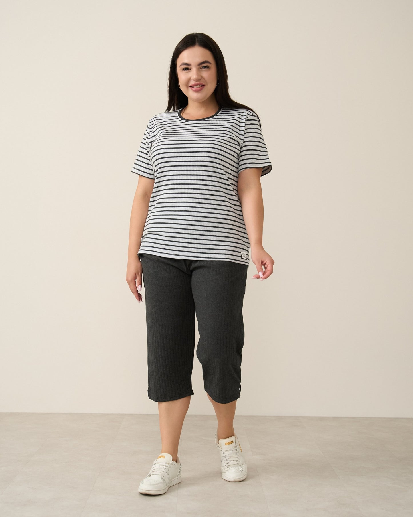 NICOLETTE Women’s Ribbed Cotton Pajama Set – T-Shirt & Capris