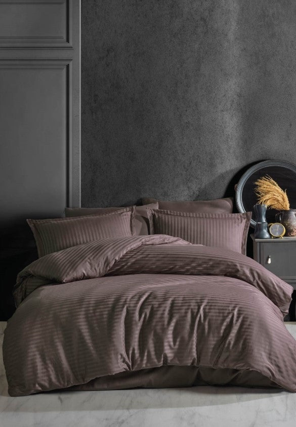 Clasy Striped Single Satin Bedding Set – Dark Brown