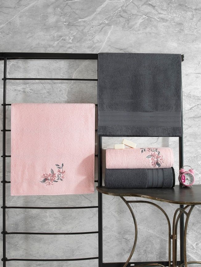Cotton Box Hamam Havlu Towel Set (Anthracite-Pink)