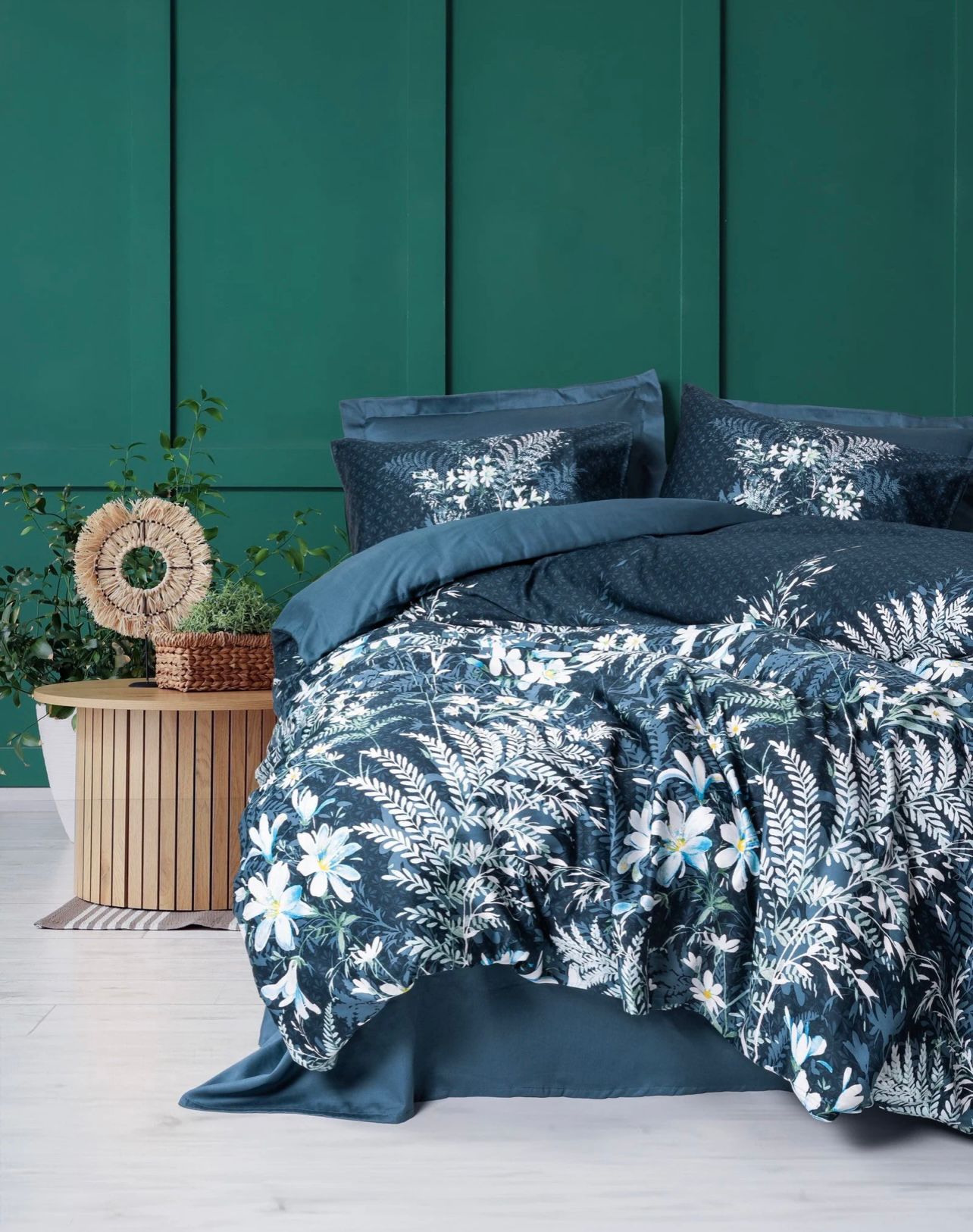 Cotton Box Baskili Saten Imvelo Petrol Bedding Set