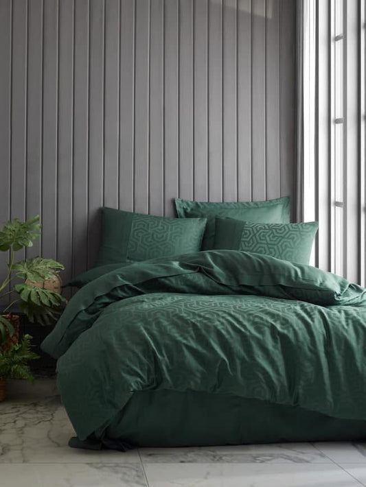 Cotton Box Jakarlı Saten Hexa Yeşil Bedding Set