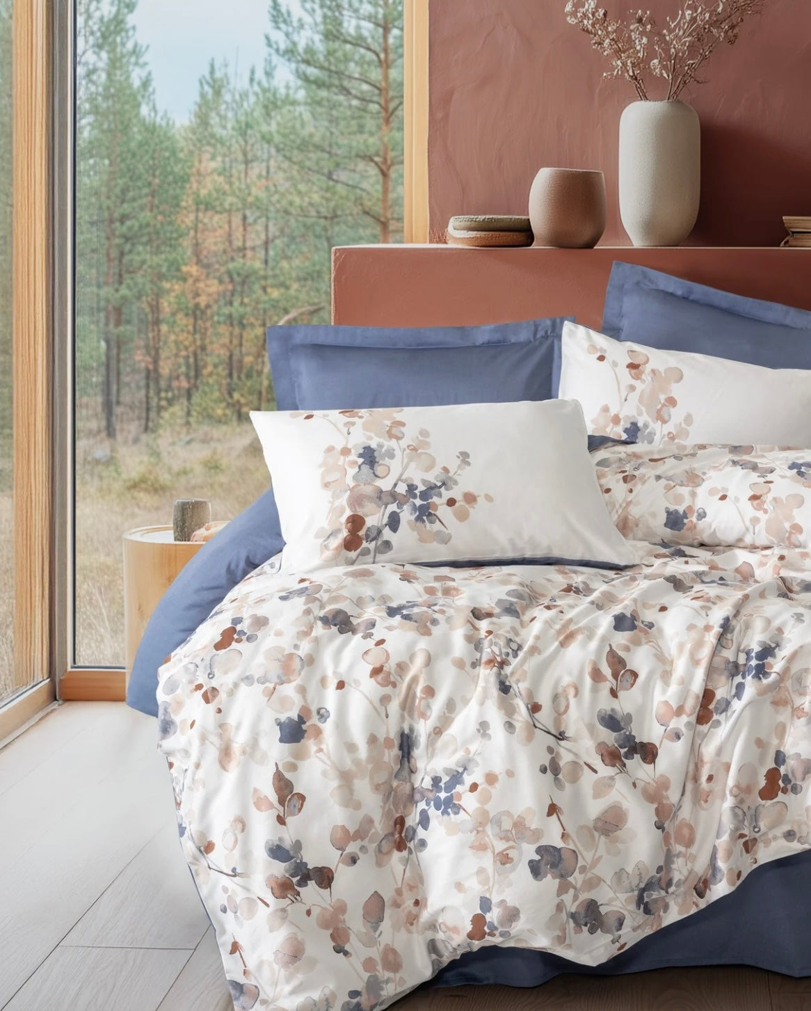 Cotton Box Printed Saten Nebulae Indigo Bedding Set