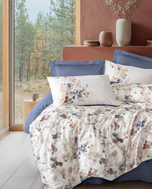 Cotton Box Printed Saten Nebulae Indigo Bedding Set