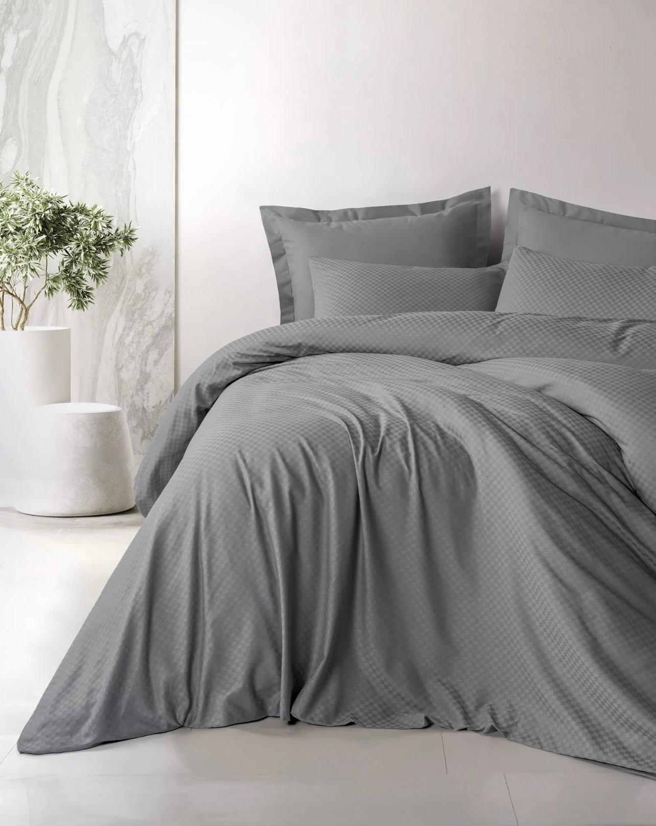 Cotton Box PLAID Gri Bedding set