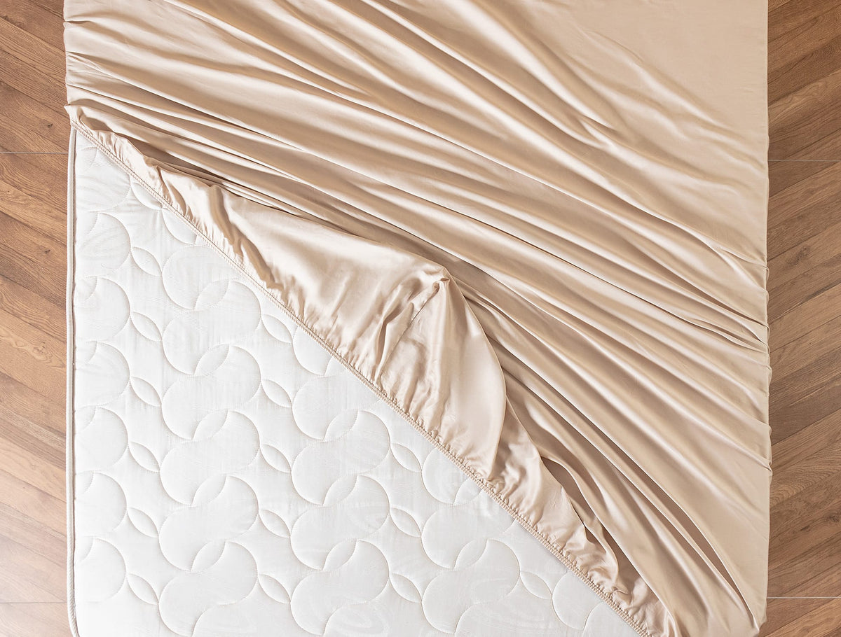 Madame Coco Luxury Collection Cotton Satin Fitted Sheet – Beige 160×200 cm, 35 cm Height