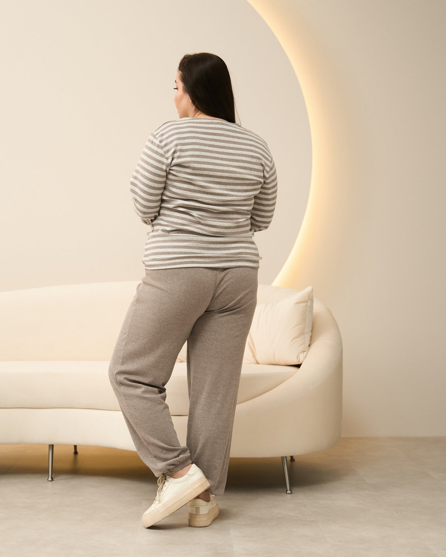 Women’s ribbed striped plus-size set with pants