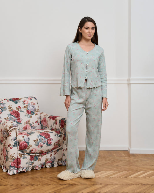 NICOLETTE Naiste puuvillane soonikuga pidžaamakomplekt