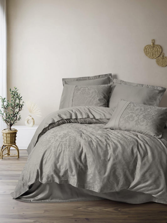 Cotton Box Jakarlı Saten Vizon Bedding Set