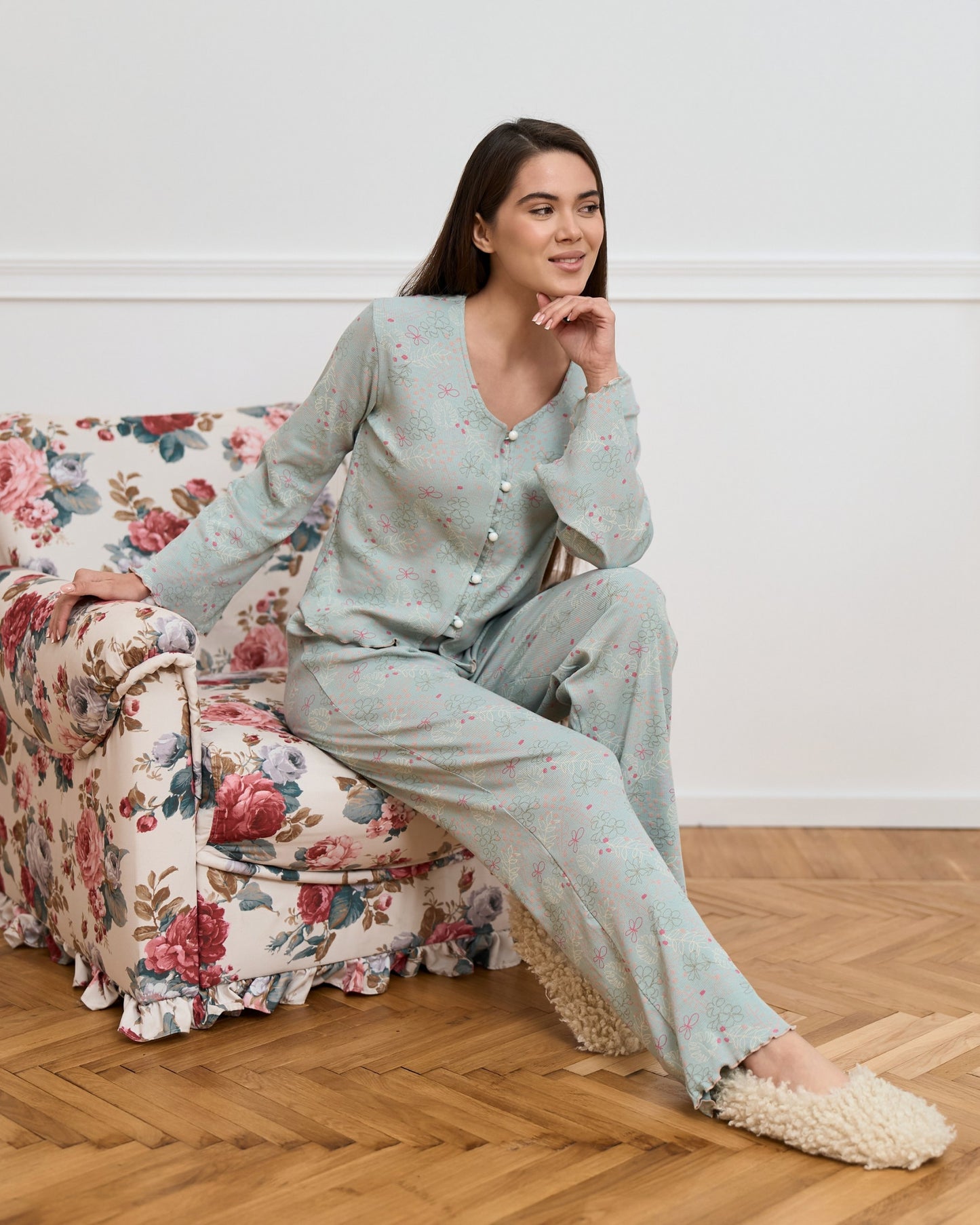 NICOLETTE Naiste puuvillane soonikuga pidžaamakomplekt