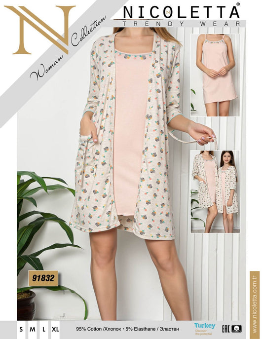 NICOLETTE Women’s Cotton Nightdress & Robe Set
