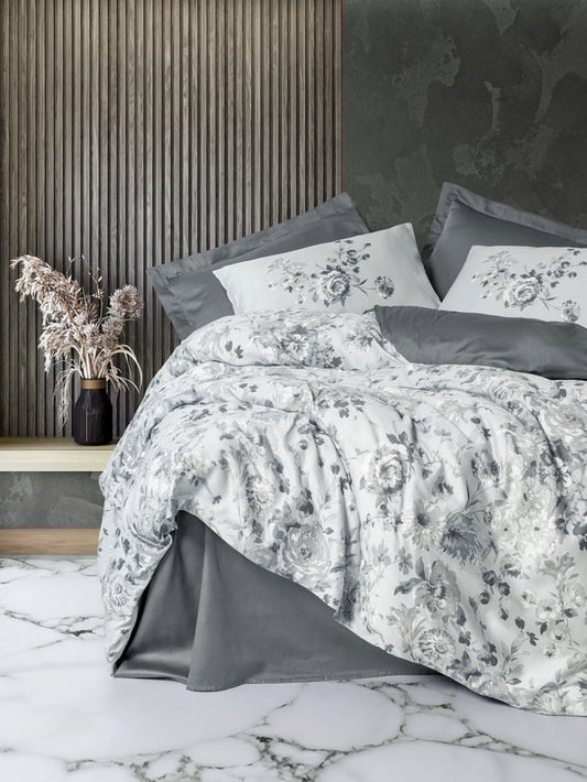 Cotton Box Printed Saten Moale Gri Bedding Set