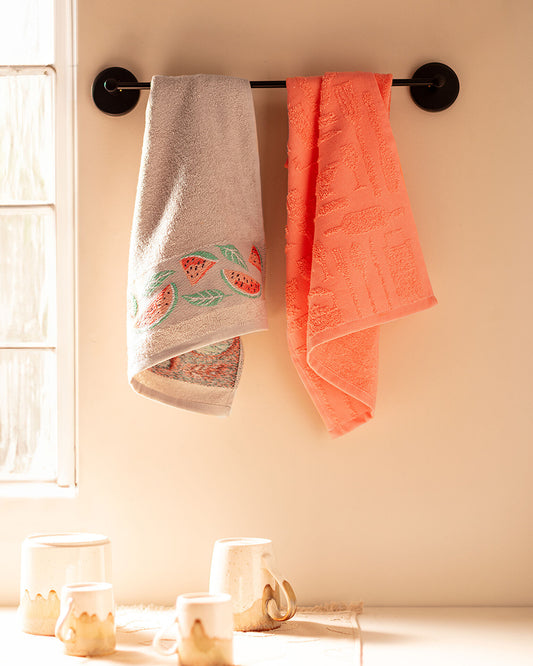 Madame Coco Kitchen Towel Set Watermelon Beige with watermelon print / Coral