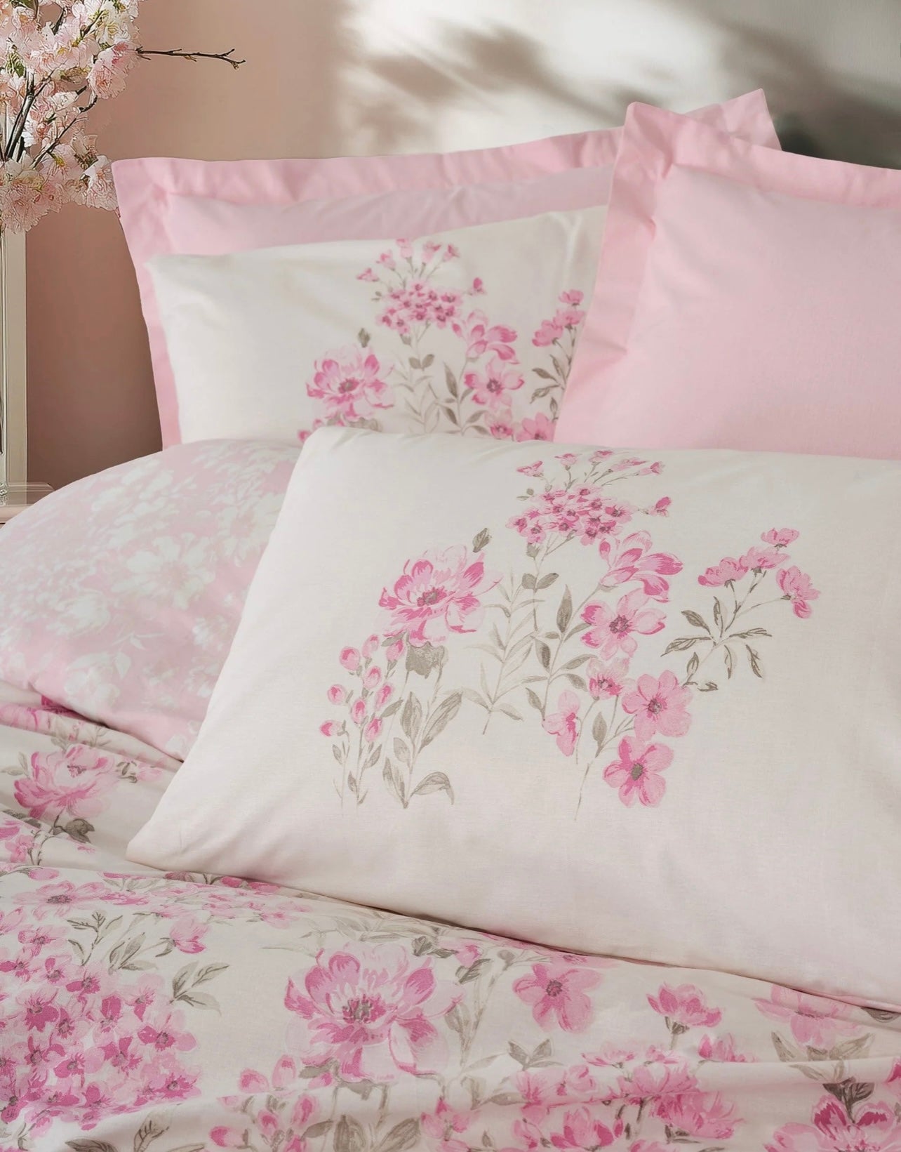 Cotton Box Modeline Floren Pembe Bedding Set