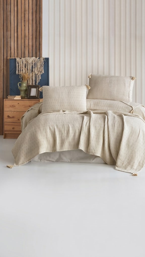 Şaheser Home Collection Hermes Beige Double Bedspread