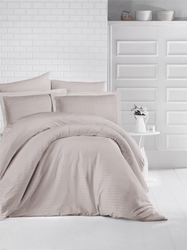 Clasy Striped Single Satin Bedding Set – Stone
